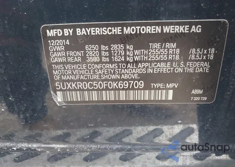 2015 BMW X5 xDrive35I из США, поврежденный, VIN 5UXKR0C50F0K69709